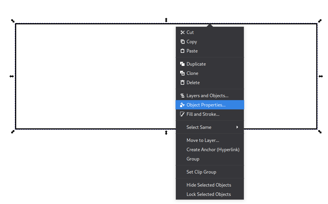 Object properties menu in Inkscape